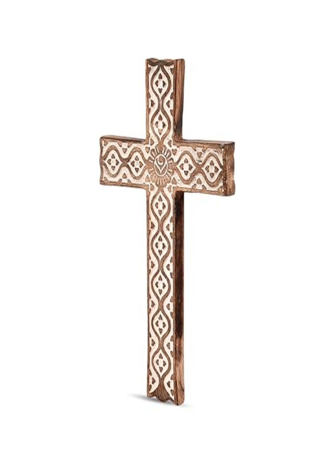Kimona Cross Mango Wood Decorative Spiritual Art Sculpture Finish Religious Carvings Living Room Home Décor (10" X 6" X 0.75") - Image 3